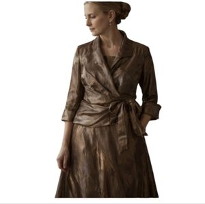 Cachet Metallic bronze long formal special occasion evening gown w/ blazer sz 6